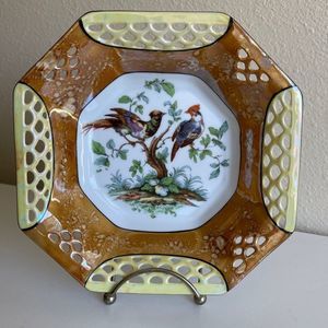 Schwartzenhammer Bavaria Octagonal  Reticulated Bowl With Birds Vintage